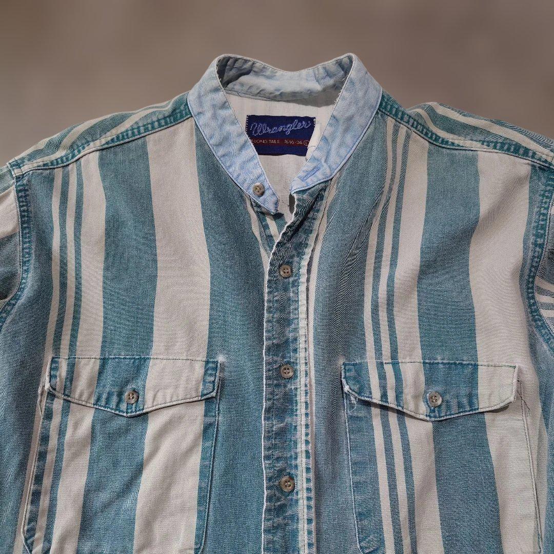90s wrangler stand collar denim stripe shirts L