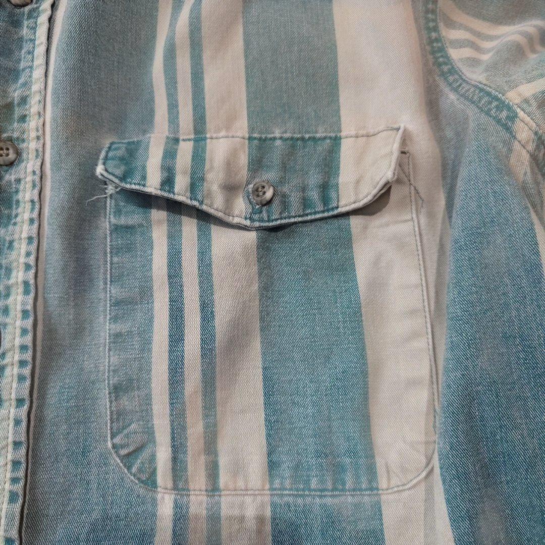 90s wrangler stand collar denim stripe shirts L