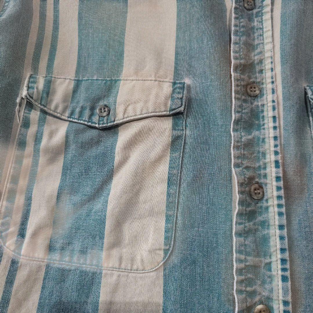 90s wrangler stand collar denim stripe shirts L