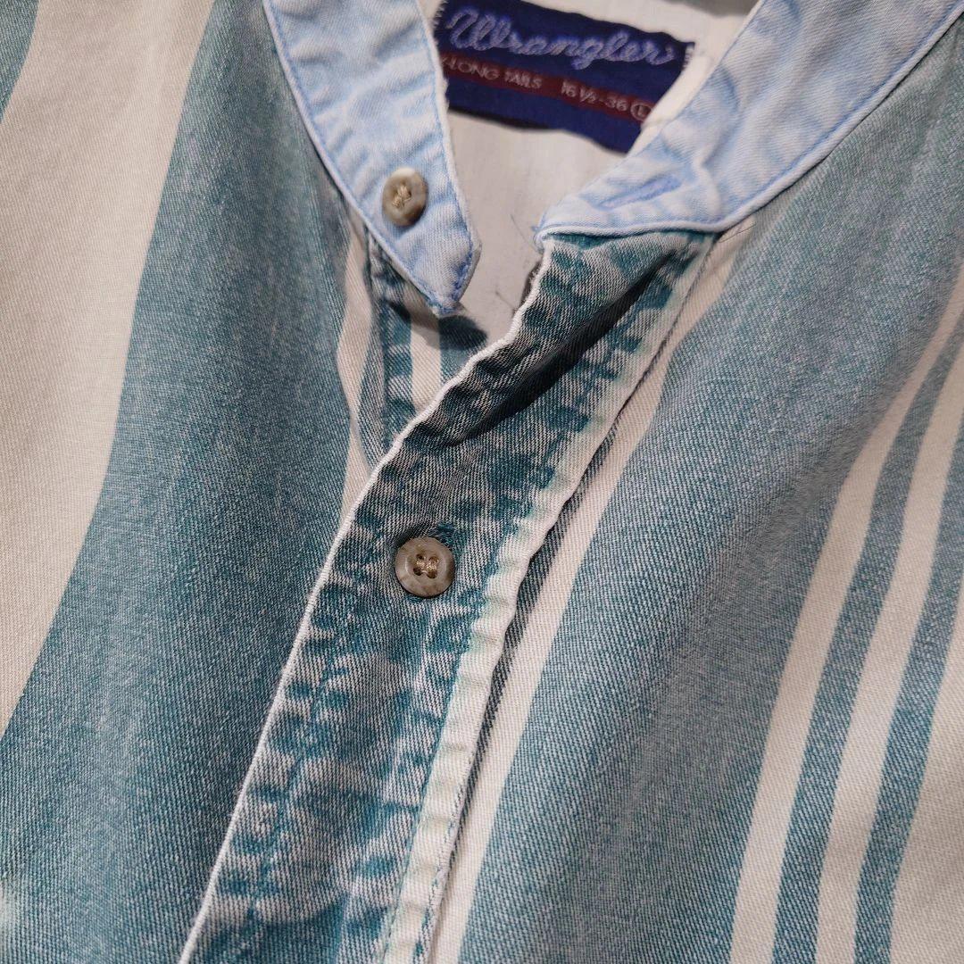90s wrangler stand collar denim stripe shirts L