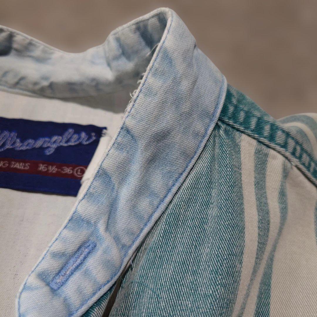 90s wrangler stand collar denim stripe shirts L
