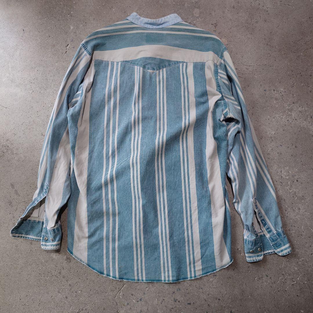 90s wrangler stand collar denim stripe shirts L