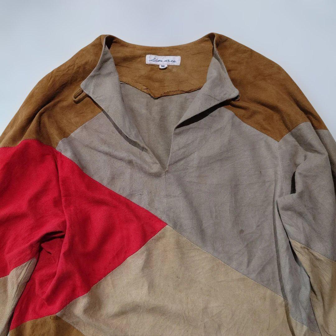 Used EURO women leather suede patchwork blouse