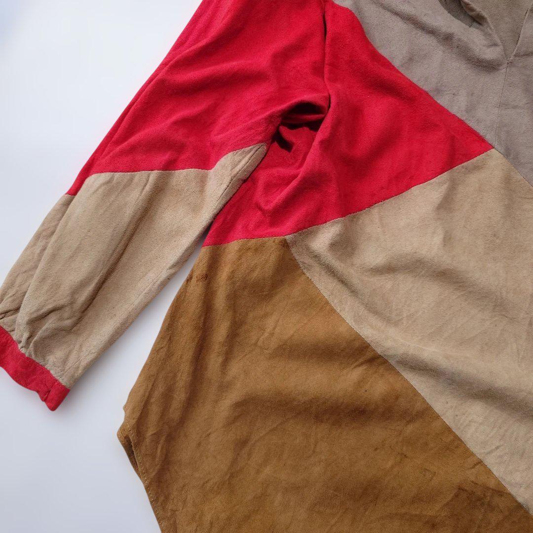 Used EURO women leather suede patchwork blouse