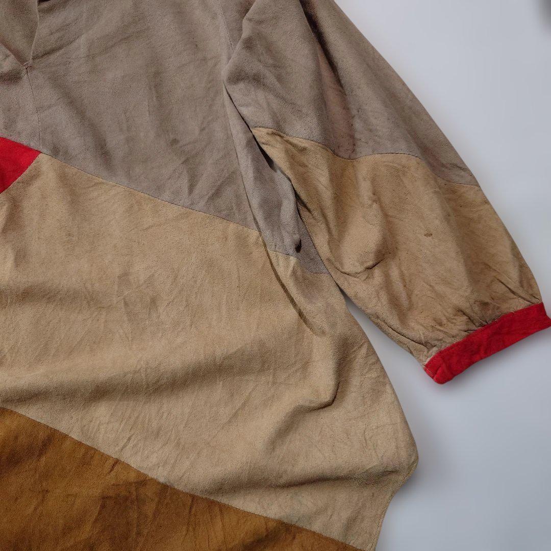 Used EURO women leather suede patchwork blouse