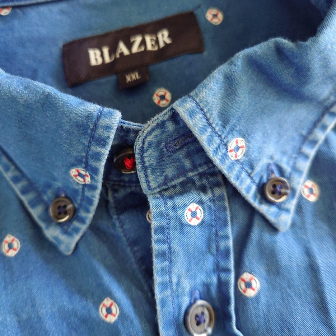 Used Indigo shirts 古着 インディゴ 和柄 小紋柄 シャツ XXL