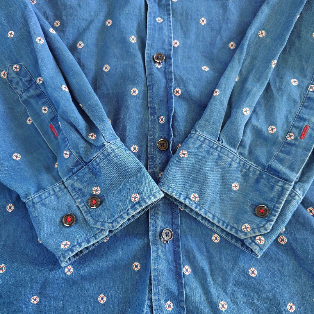 Used Indigo shirts 古着 インディゴ 和柄 小紋柄 シャツ XXL