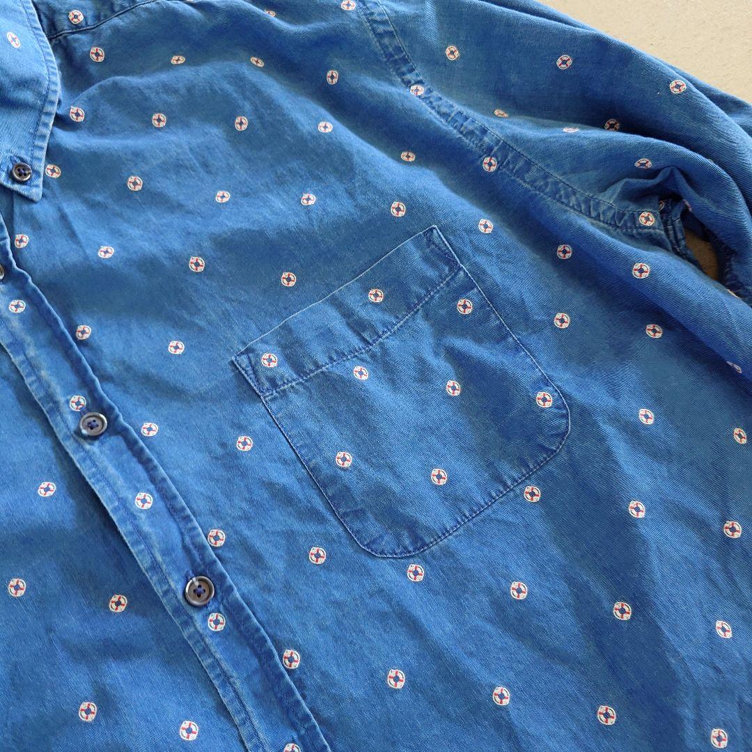 Used Indigo shirts 古着 インディゴ 和柄 小紋柄 シャツ XXL