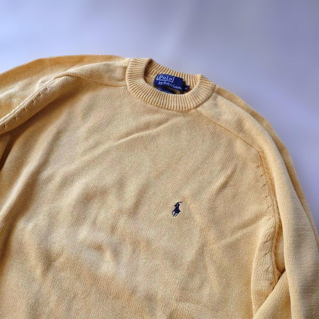 90s poloralphlauren cotton knit yellow M