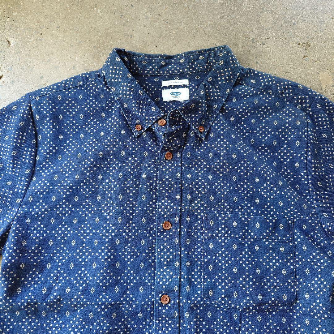 OLDNAVY indigo 抜染 print shirts M