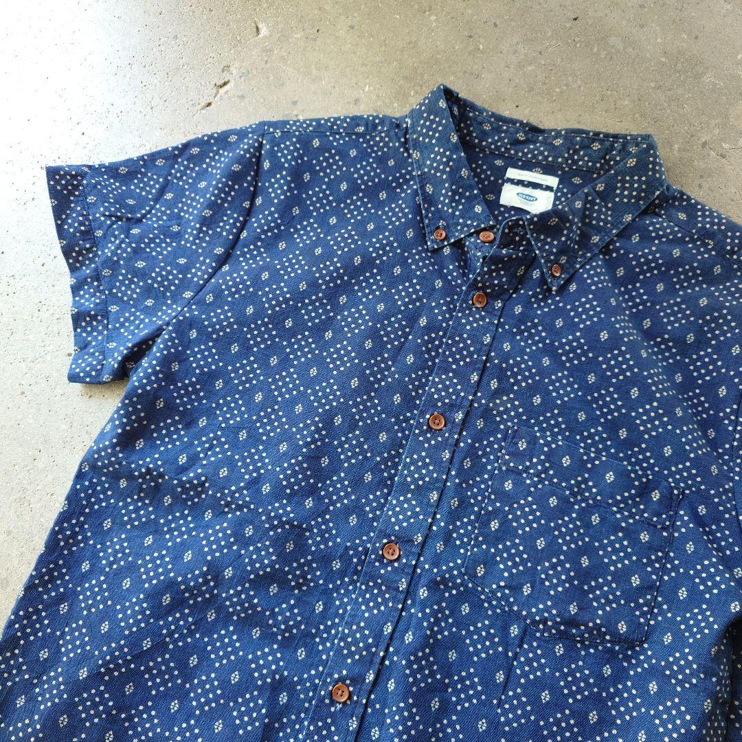 OLDNAVY indigo 抜染 print shirts M