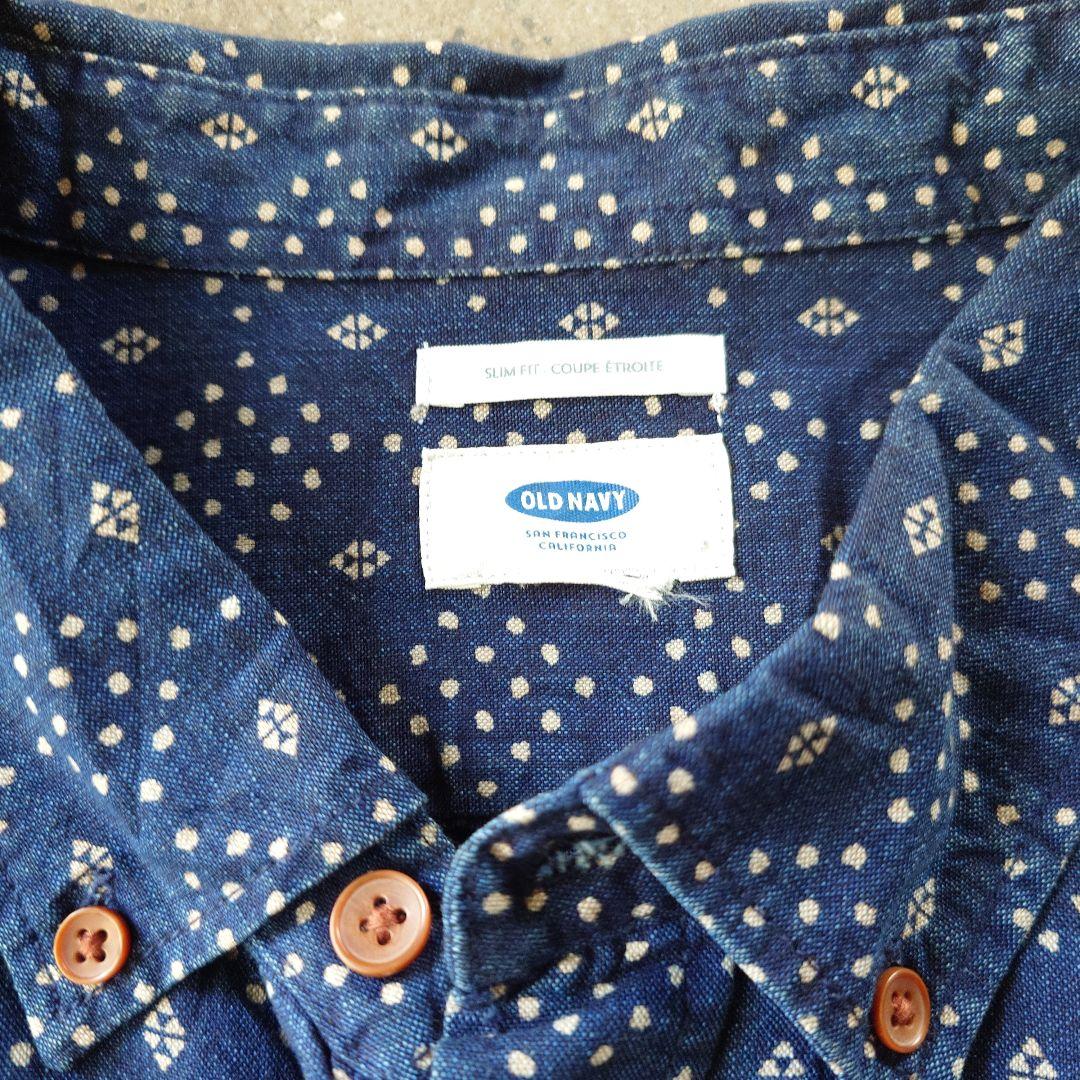 OLDNAVY indigo 抜染 print shirts M
