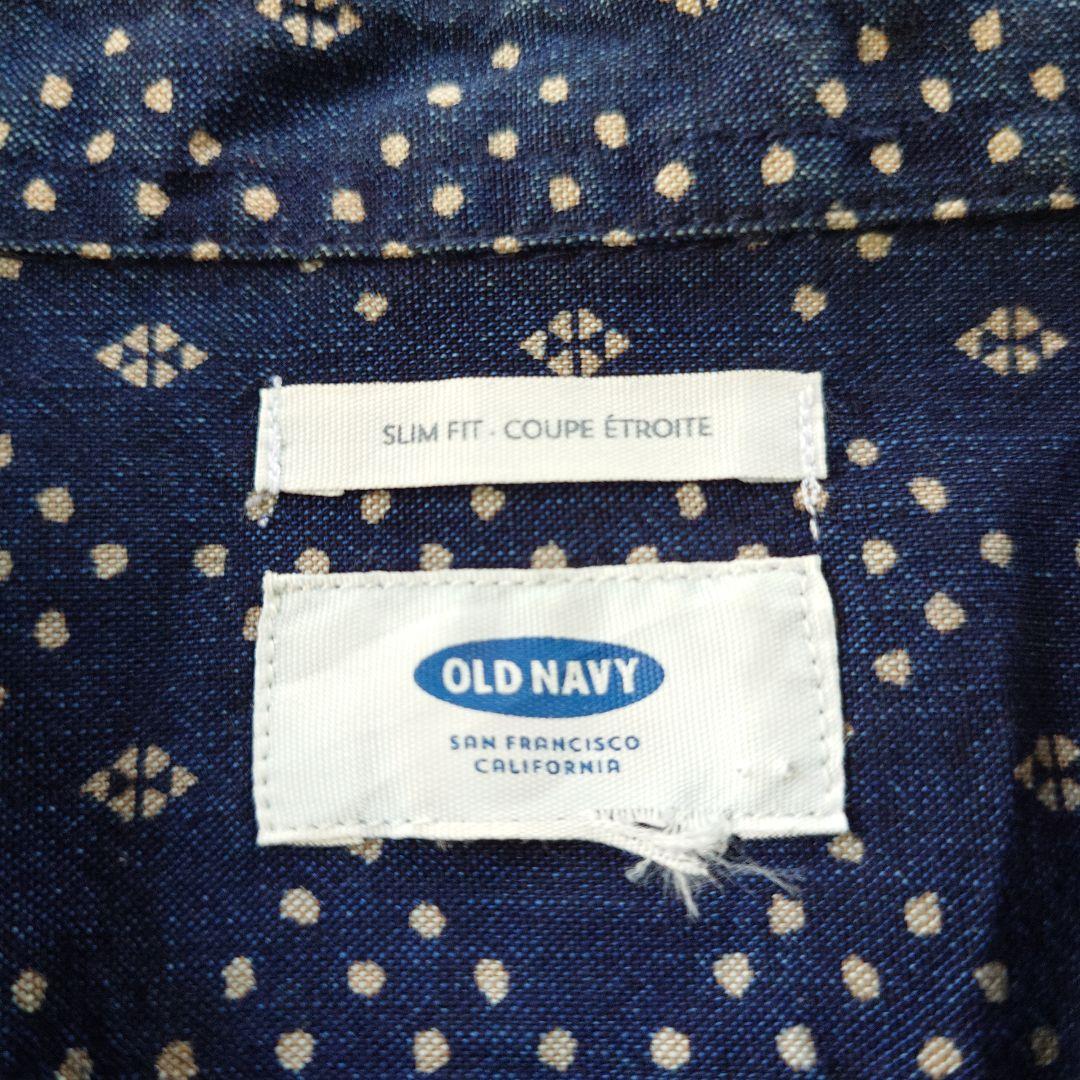OLDNAVY indigo 抜染 print shirts M