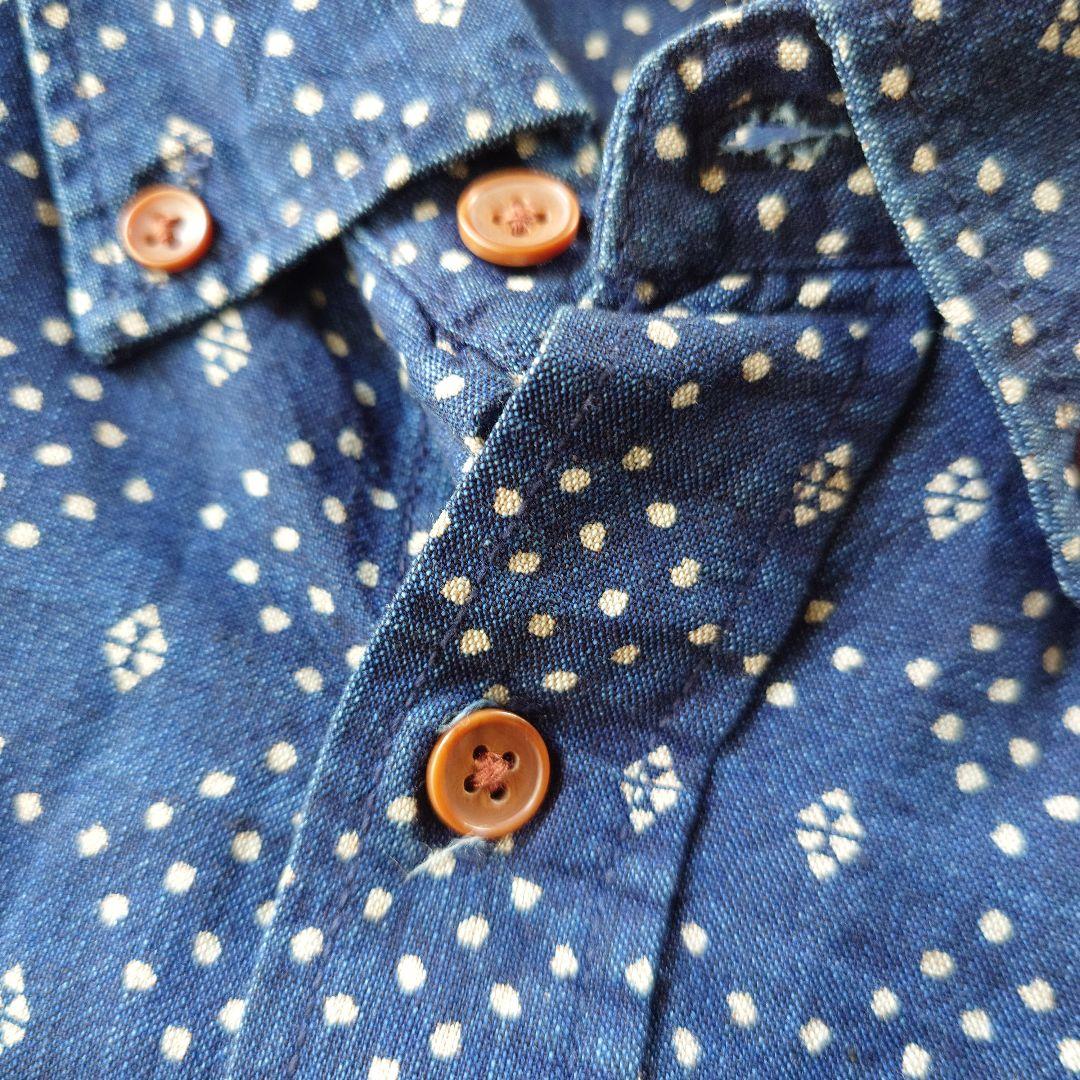 OLDNAVY indigo 抜染 print shirts M