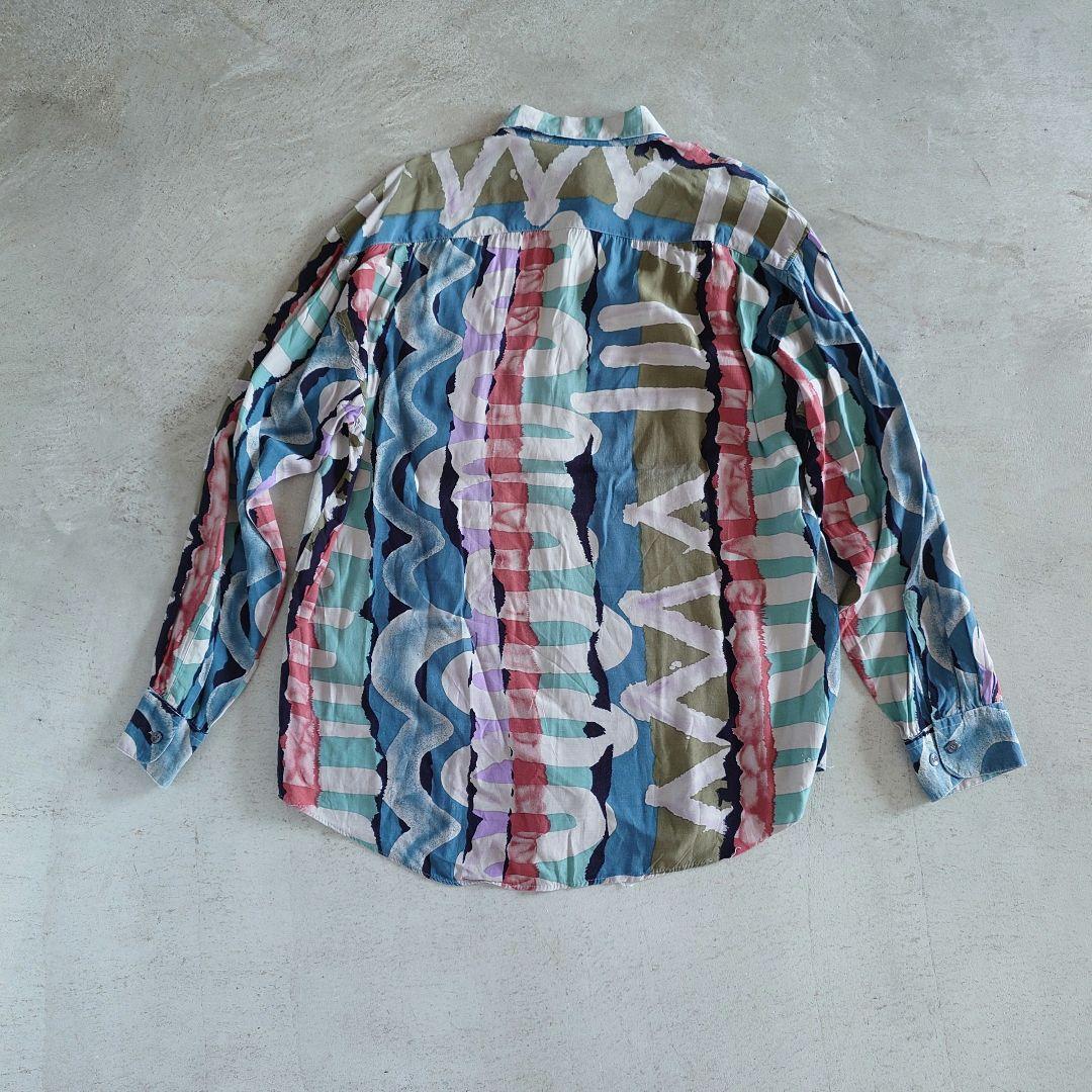 used rayon pattern shirts M 古着レーヨン 総柄 長袖シャツ