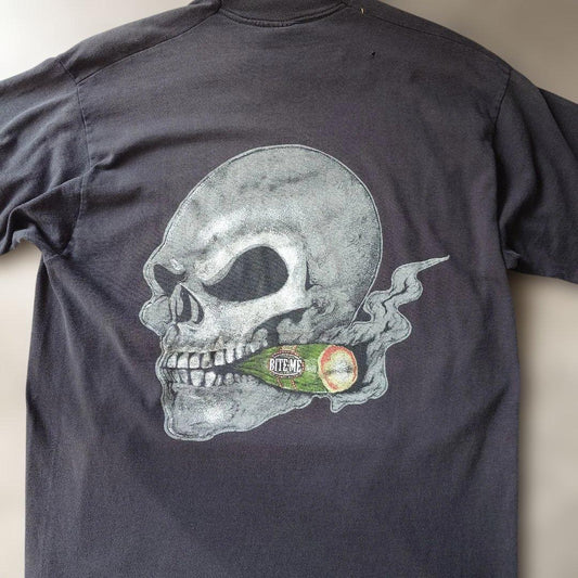 90s single BITE ME skull tee L