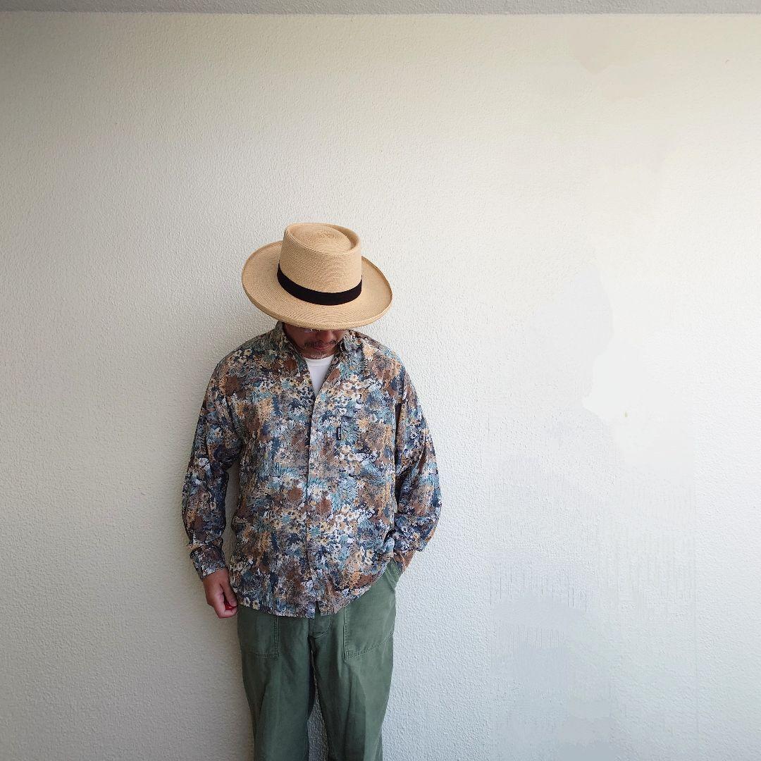 Used Rayon flower print shirts 古着 レーヨン 花柄 フラワープリント 比翼シャツ L~XL