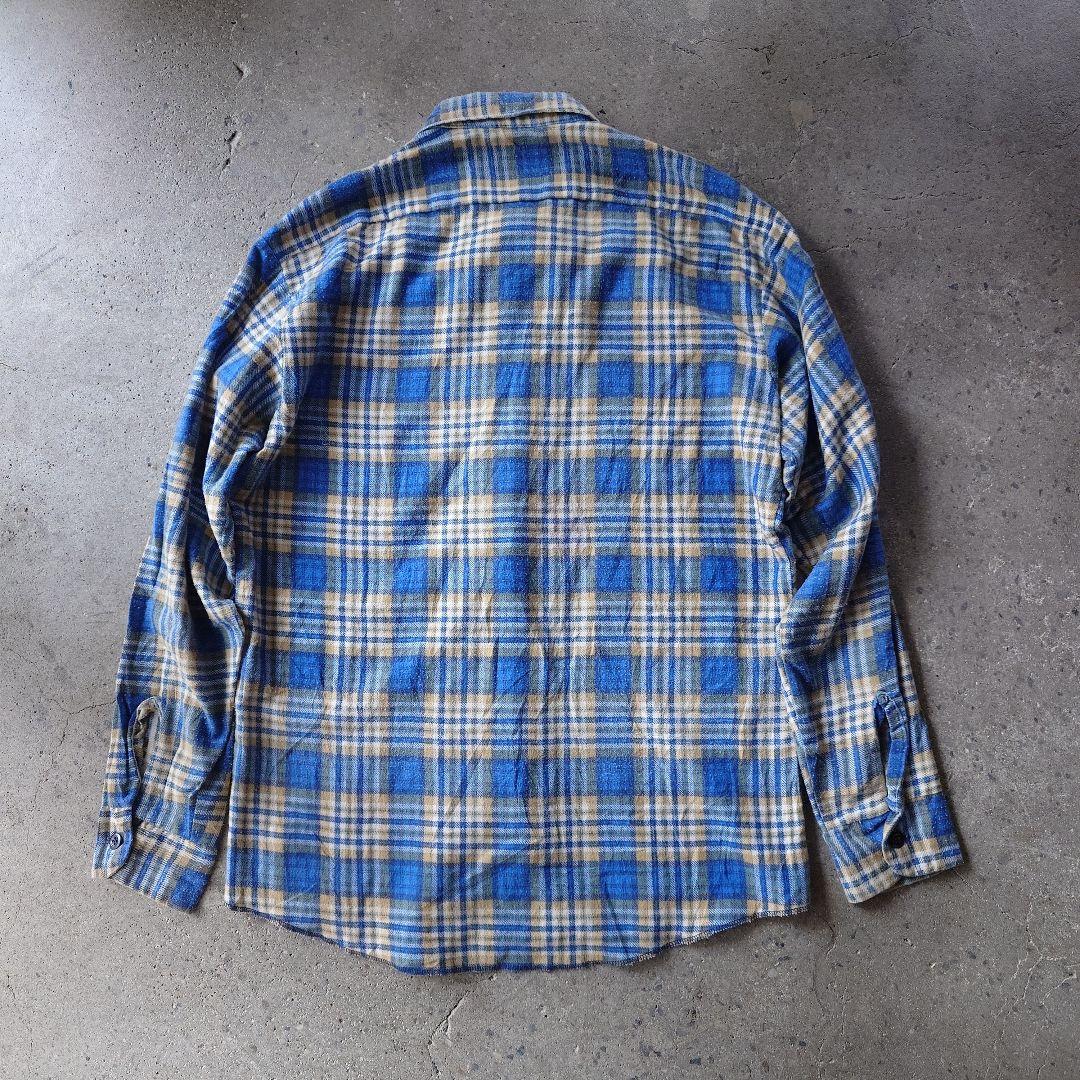 70s SEARS print flannel shirts blue 15-15 1/2