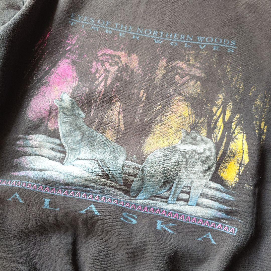 90s ALASKA wolf sweat L USA
