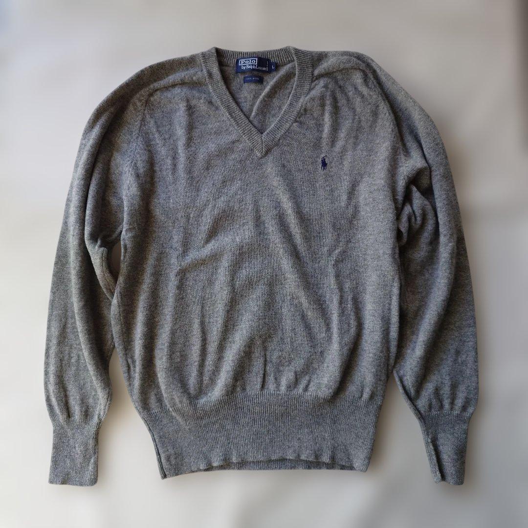 90s poloralphlauren lambs wool V neck knit L