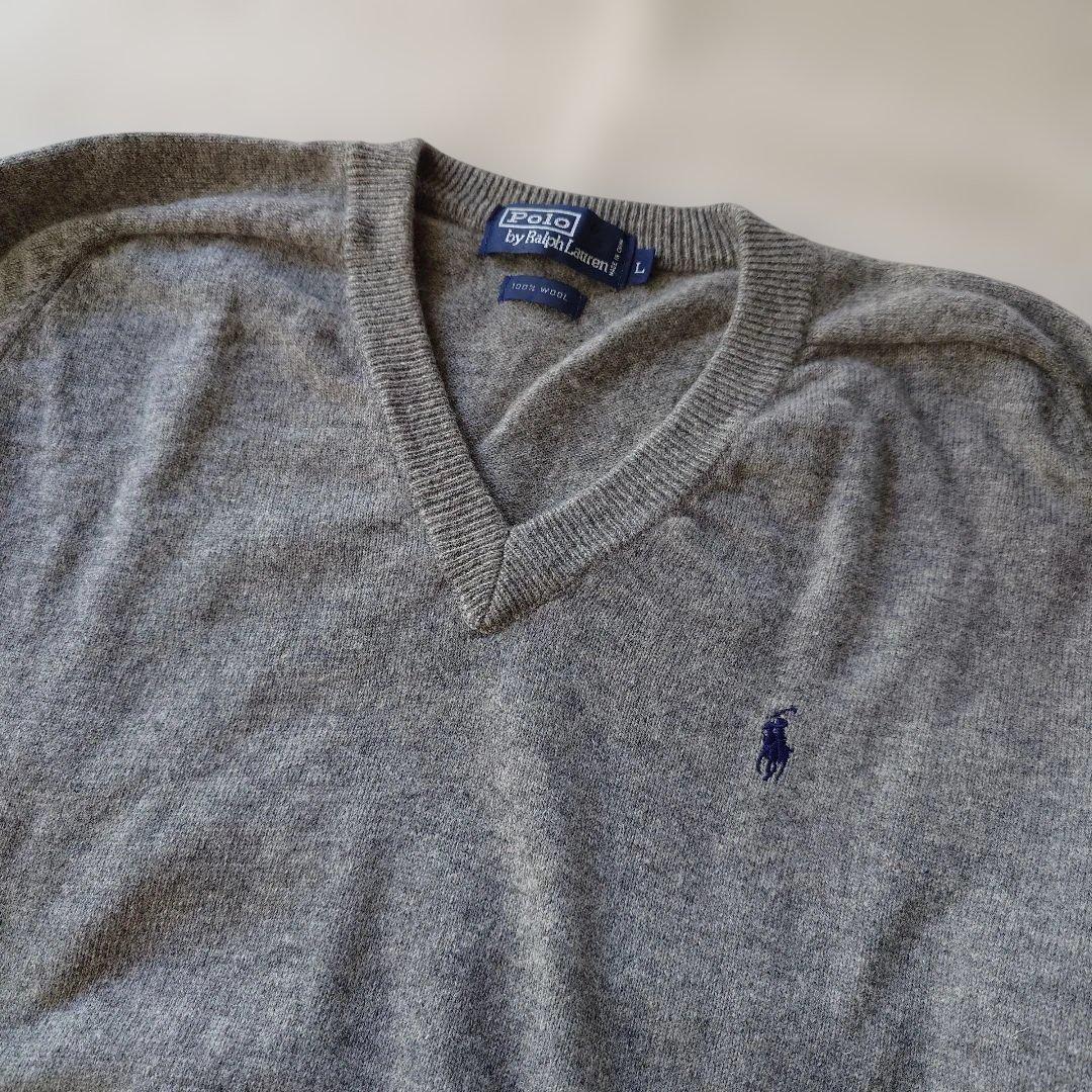 90s poloralphlauren lambs wool V neck knit L