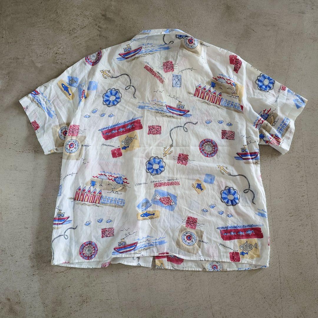 古着 Used aloha shirts アメリカ製 ビーチ柄 オープンカラーシャツ アロハシャツ L相当