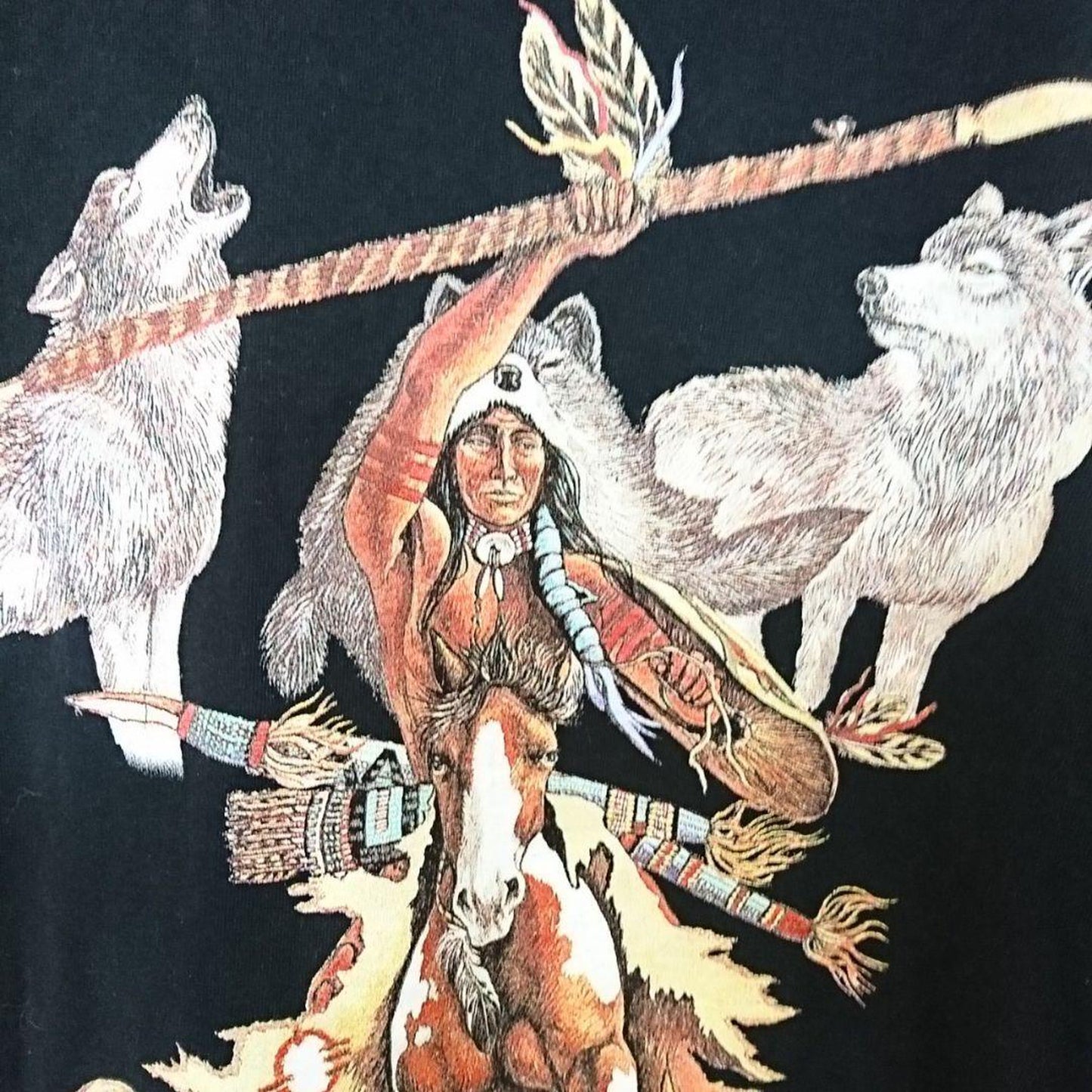 Vintage Native American Print Tee XL Made in USA ネイティブアメリカン プリント