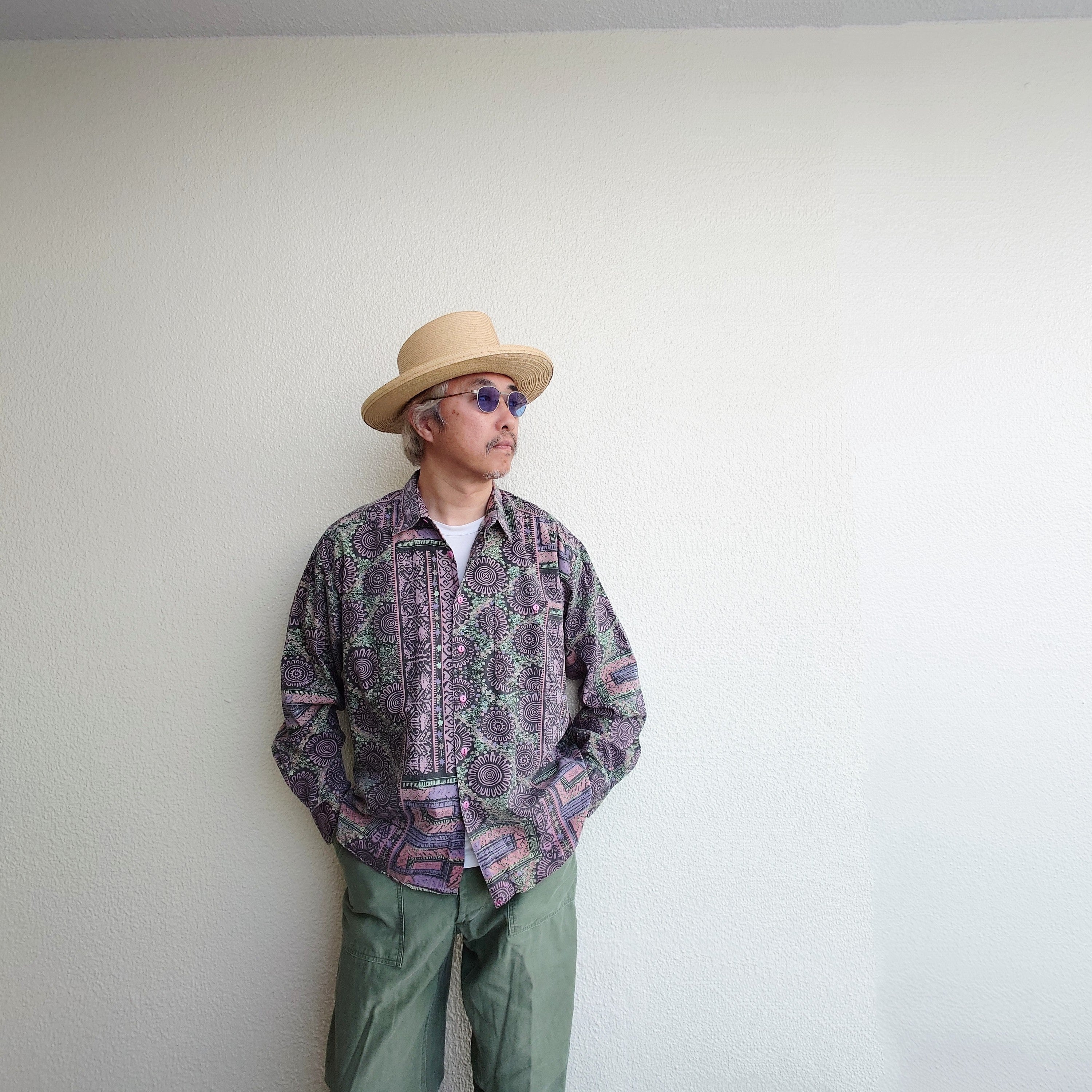 ETON batik print  shirts XLバティックプリント　総柄 長袖シャツ　XL エスニック柄