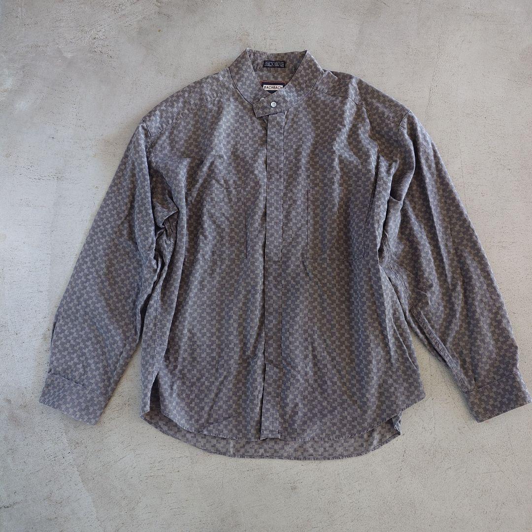 古着 柄シャツ　スタンドカラーシャツ　ノーカラーシャツ 比翼シャツ XL
