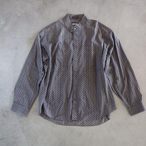 古着 柄シャツ　スタンドカラーシャツ　ノーカラーシャツ 比翼シャツ XL