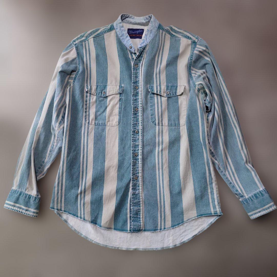 90s wrangler stand collar denim stripe shirts L