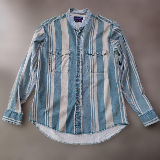 90s wrangler stand collar denim stripe shirts L
