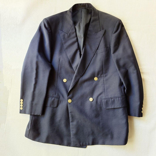BURBERRY navy w jacket 紺ブレ　金ボタン　ダブルジャケット　ピークド　L