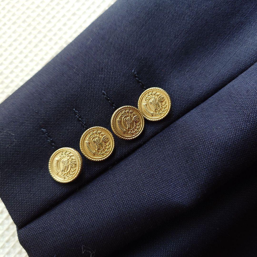 BURBERRY navy w jacket 紺ブレ　金ボタン　ダブルジャケット　ピークド　L