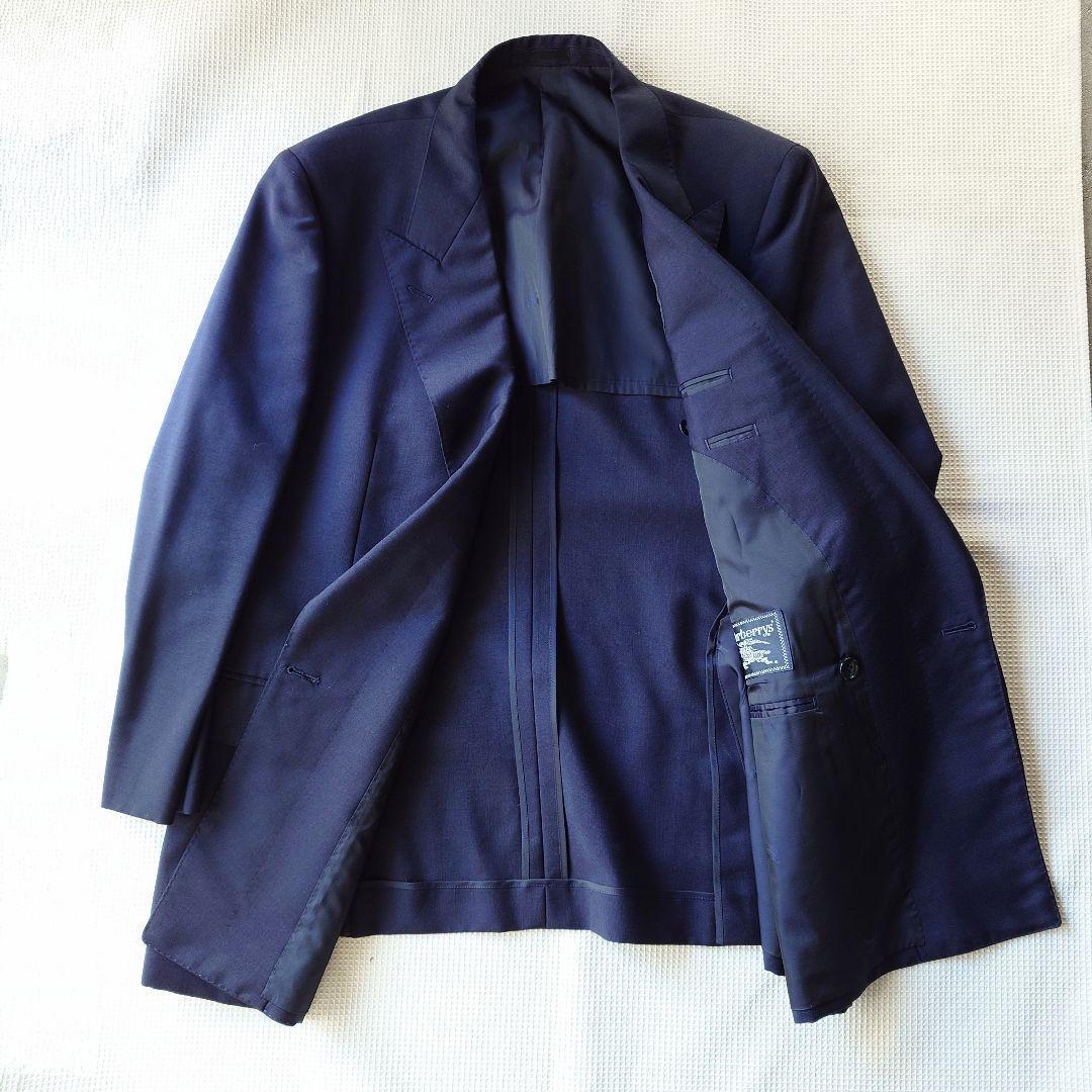 BURBERRY navy w jacket 紺ブレ　金ボタン　ダブルジャケット　ピークド　L