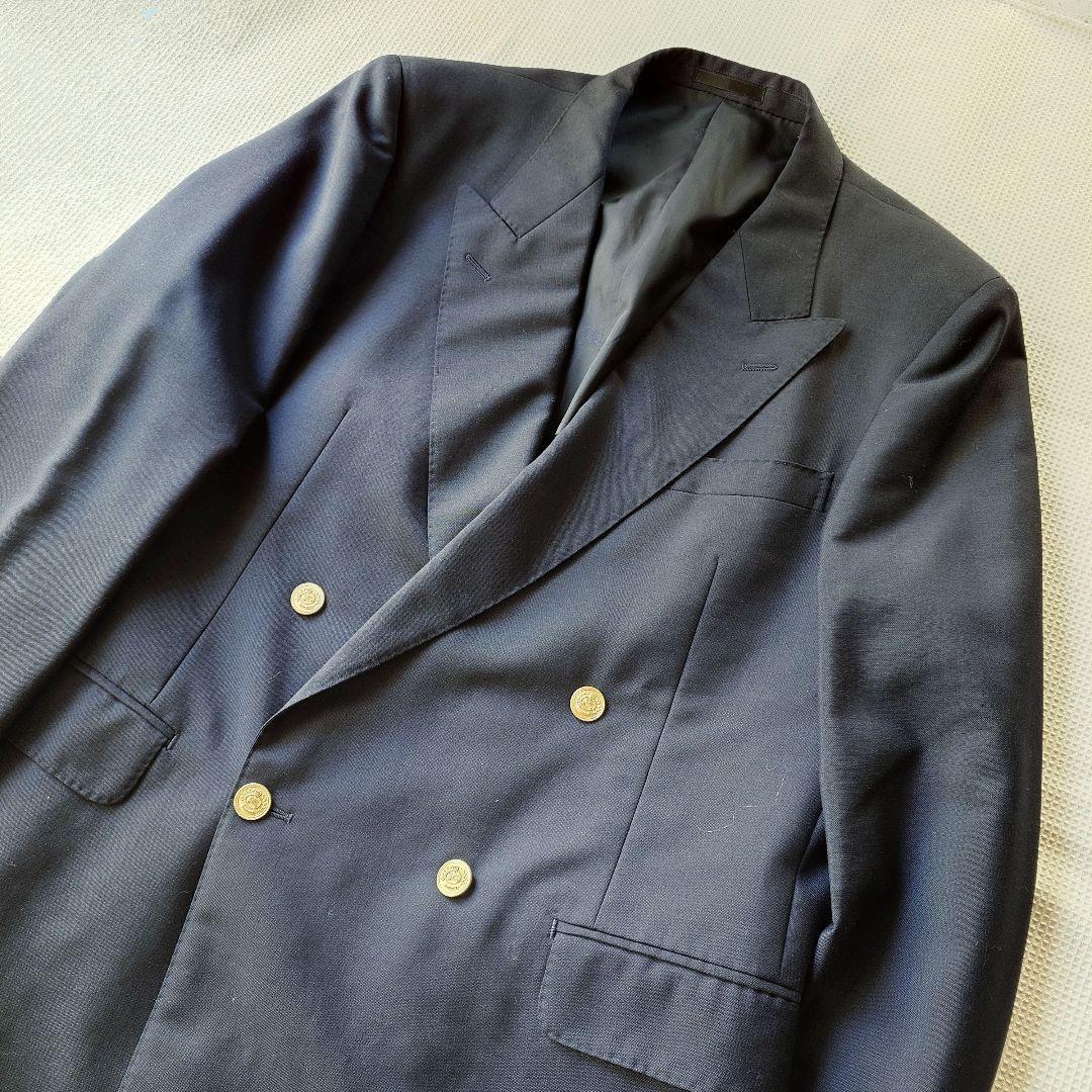BURBERRY navy w jacket 紺ブレ　金ボタン　ダブルジャケット　ピークド　L