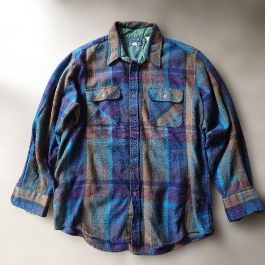 80s ELKMONT wool check board shirts XL