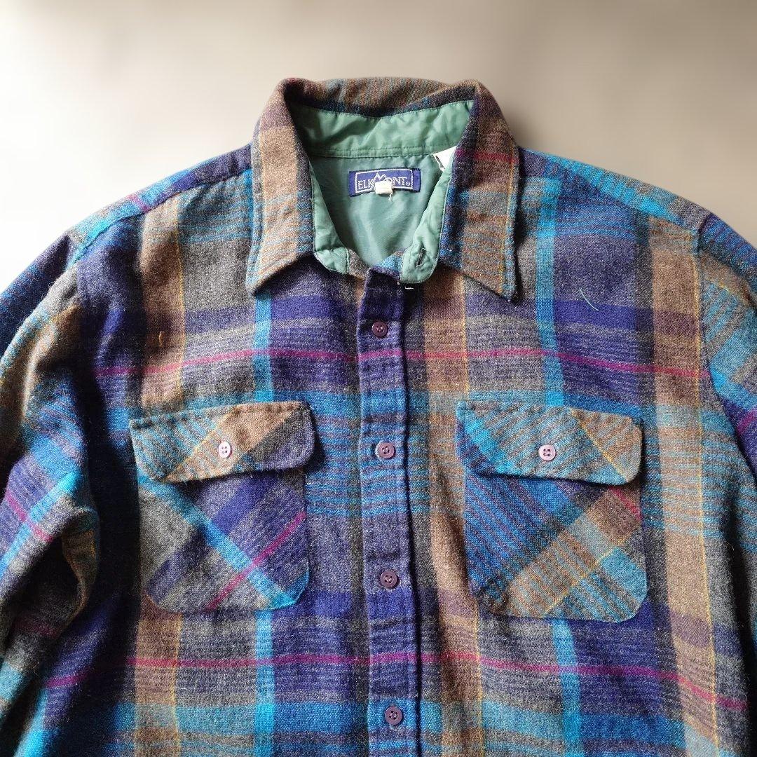 80s ELKMONT wool check board shirts XL