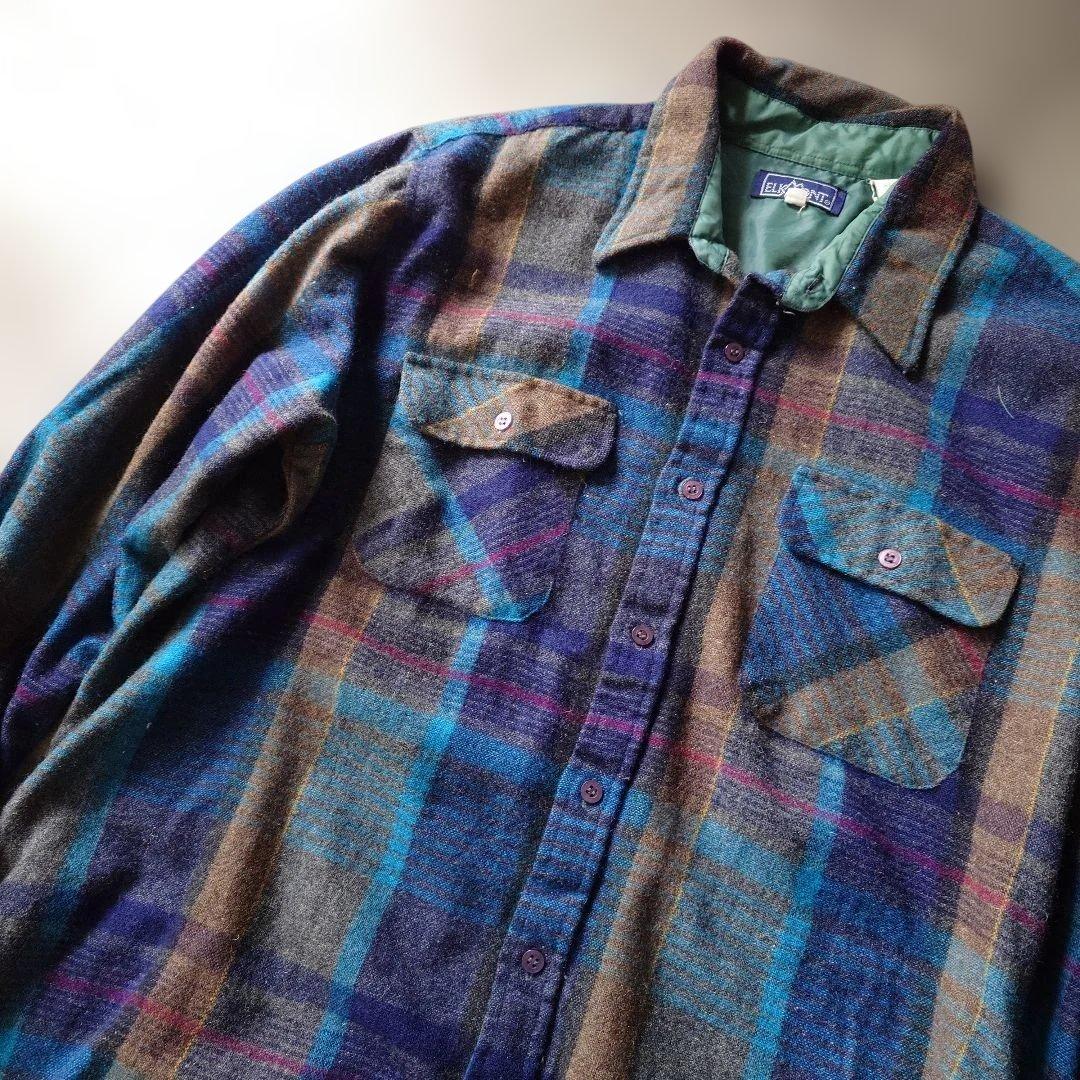 80s ELKMONT wool check board shirts XL