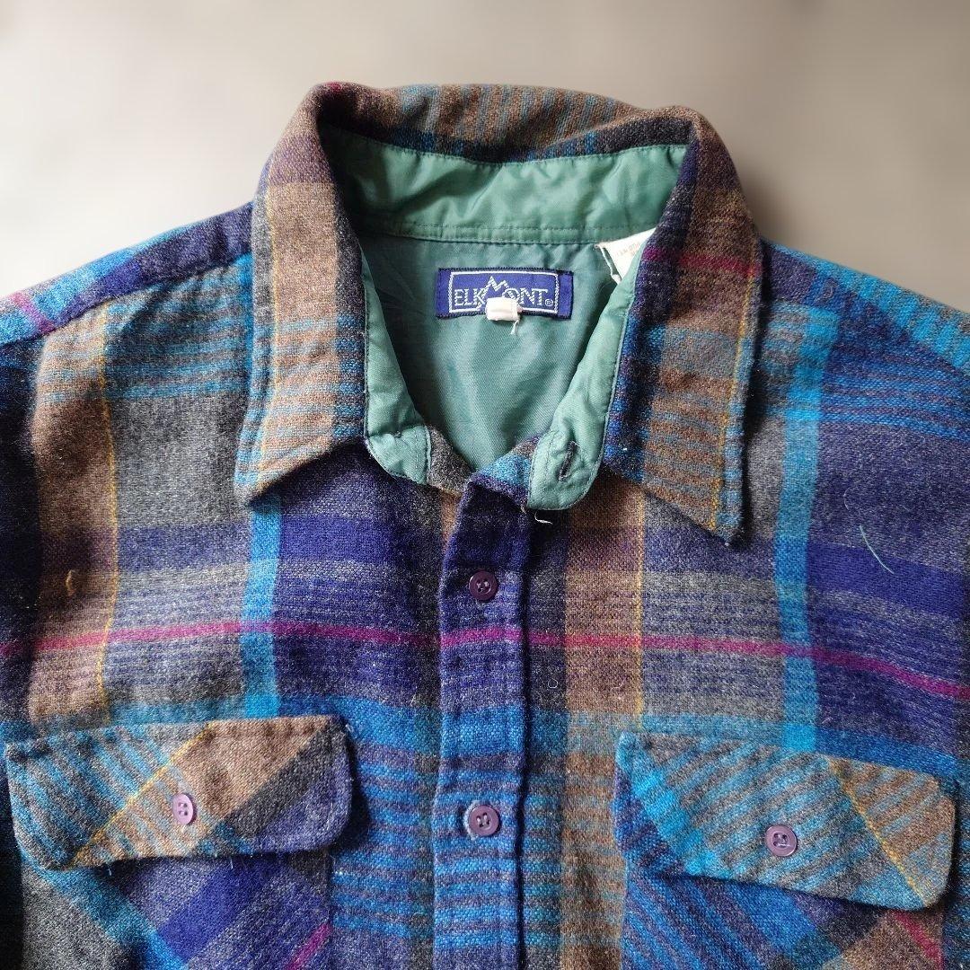 80s ELKMONT wool check board shirts XL