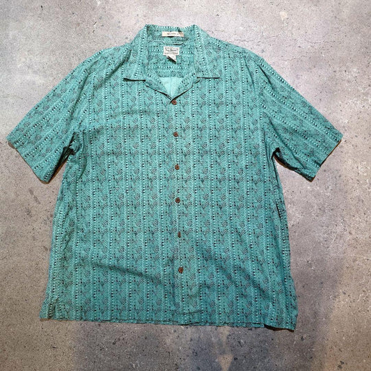 90s LL BEAN ss print shirts L-REG