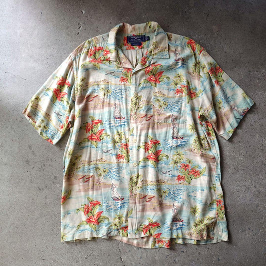 90s POLOSPORT rayon aloha hawaiian shirts L