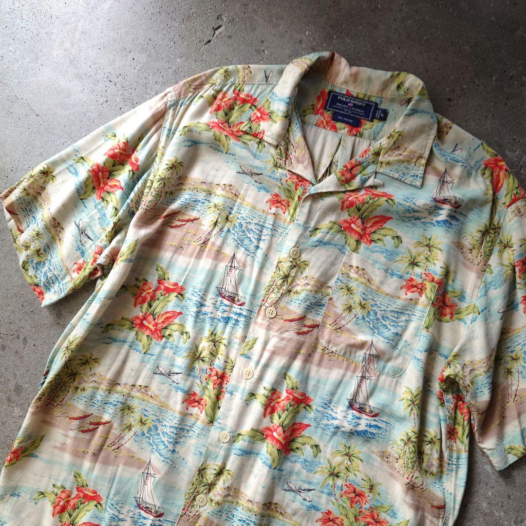 90s POLOSPORT rayon aloha hawaiian shirts L