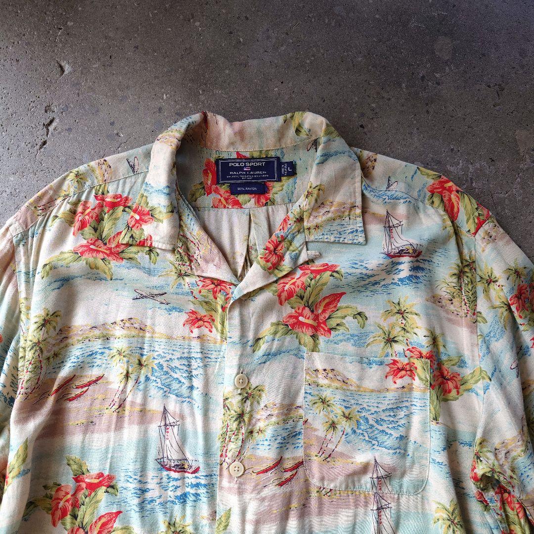 90s POLOSPORT rayon aloha hawaiian shirts L