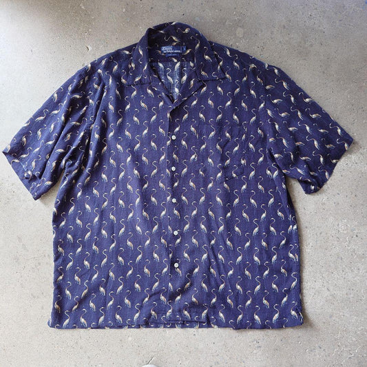 90s poloralphlauren rayon hawaiian shirts flamingo