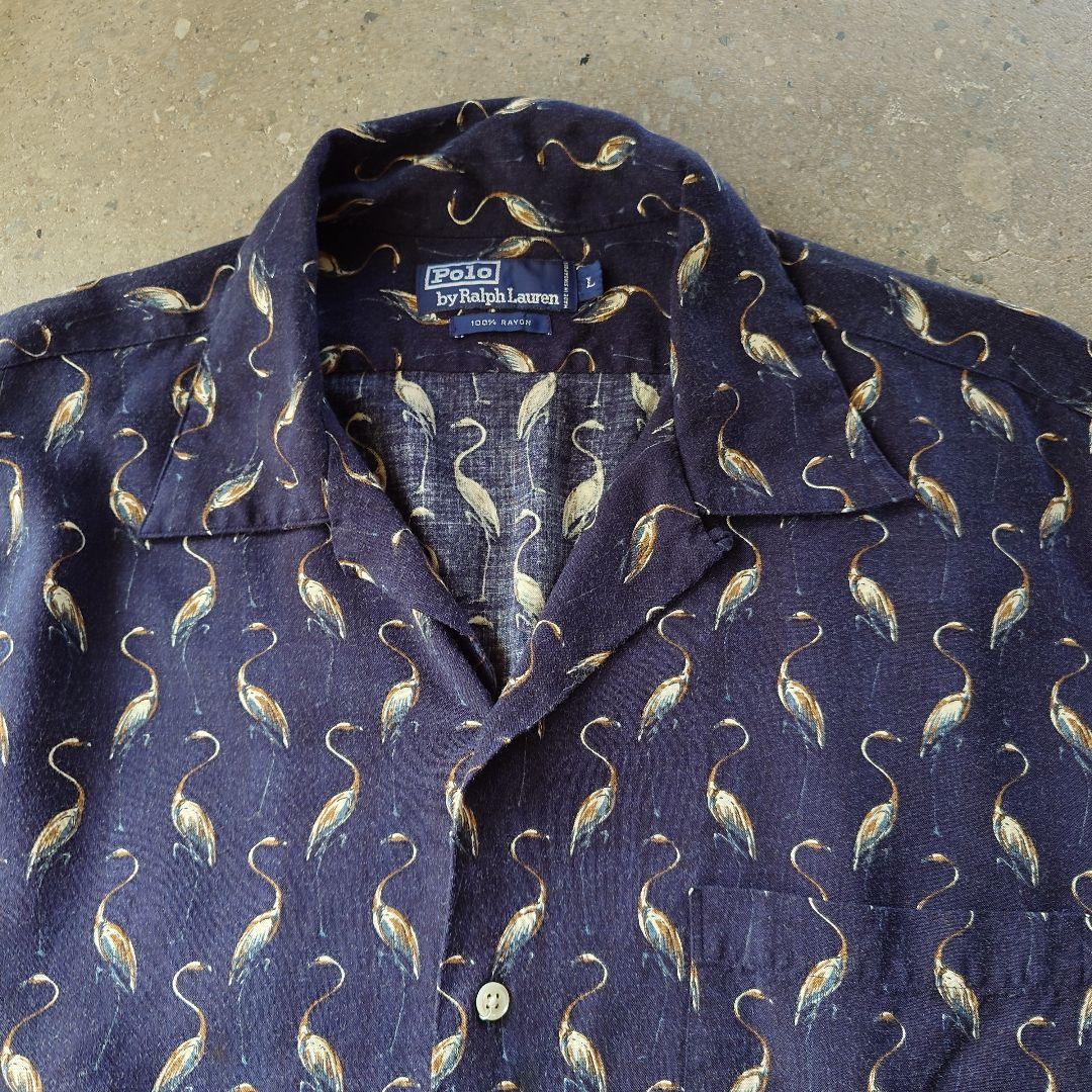 90s poloralphlauren rayon hawaiian shirts flamingo