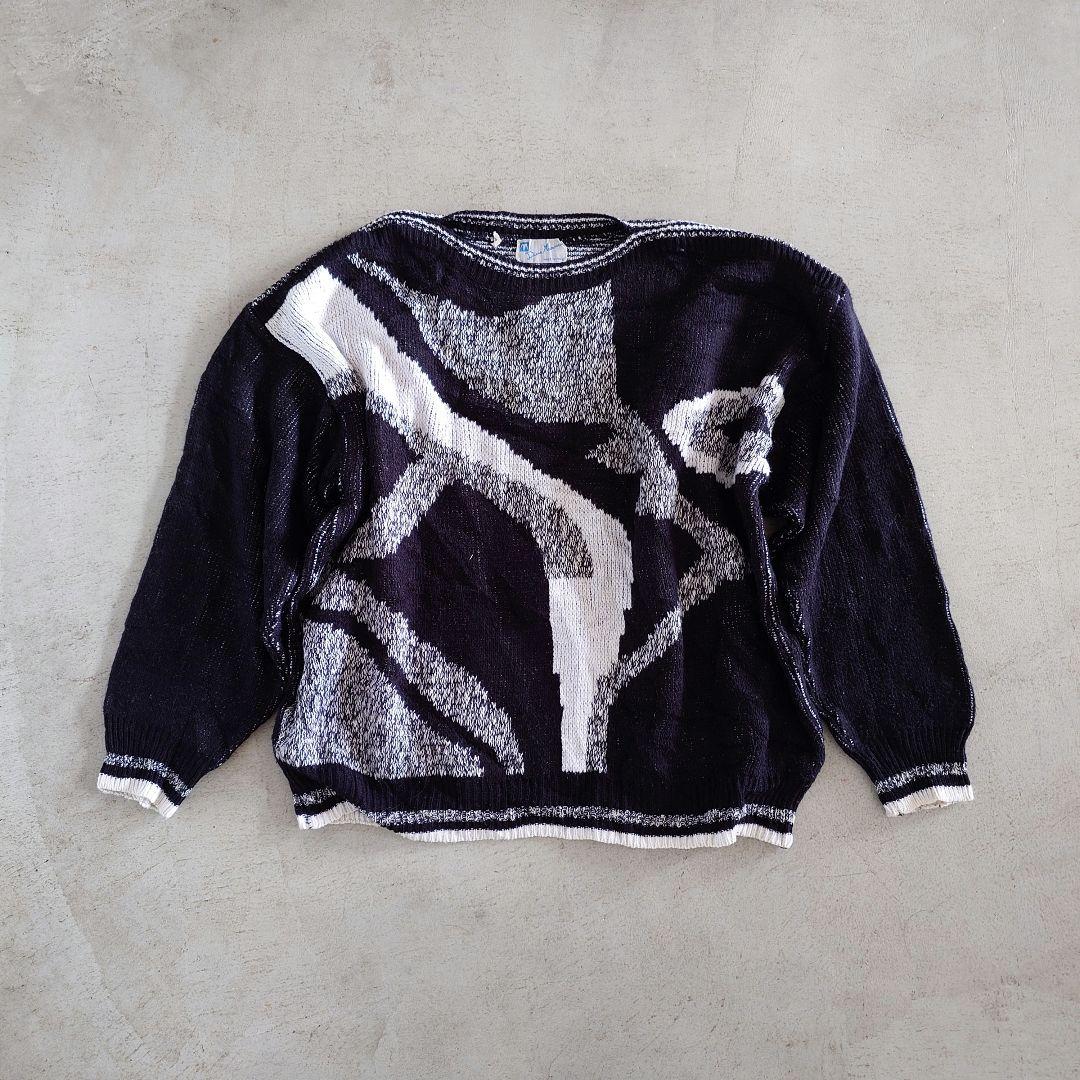 Uded allover knit made in ITALY 古着　ユーズド　柄物ニット　イタリア製　XL