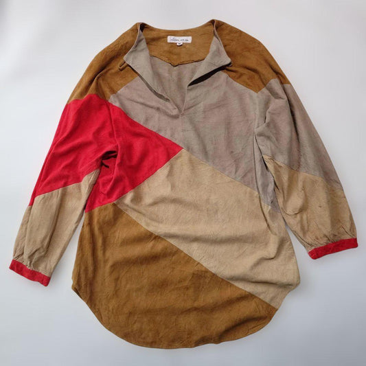 Used EURO women leather suede patchwork blouse