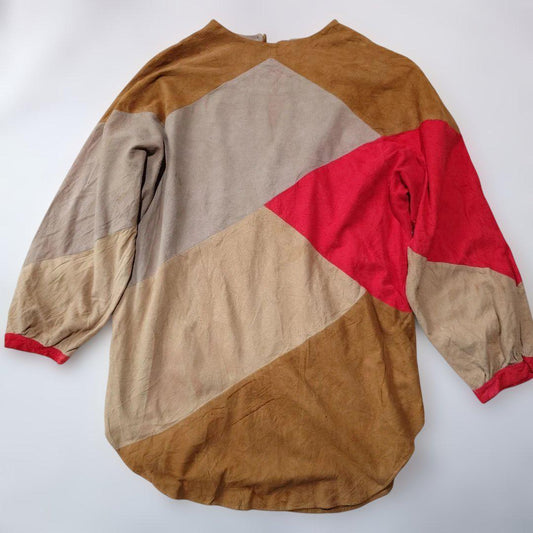 Used EURO women leather suede patchwork blouse