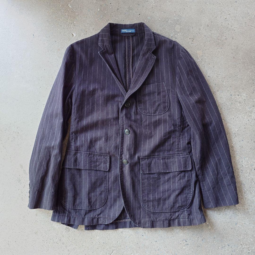 poloralphlauren stripe shirts moleskin L ラルフローレン　ストライプ　ジャケット　コットンモールスキン　L